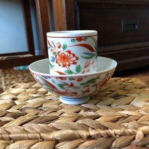 Japanese koi fish ceramic drink and noodle bowl set